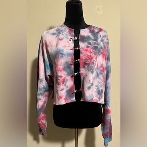 EUC Port & Company Pink and Blue Upcycled Tie Dye Sweater size medium